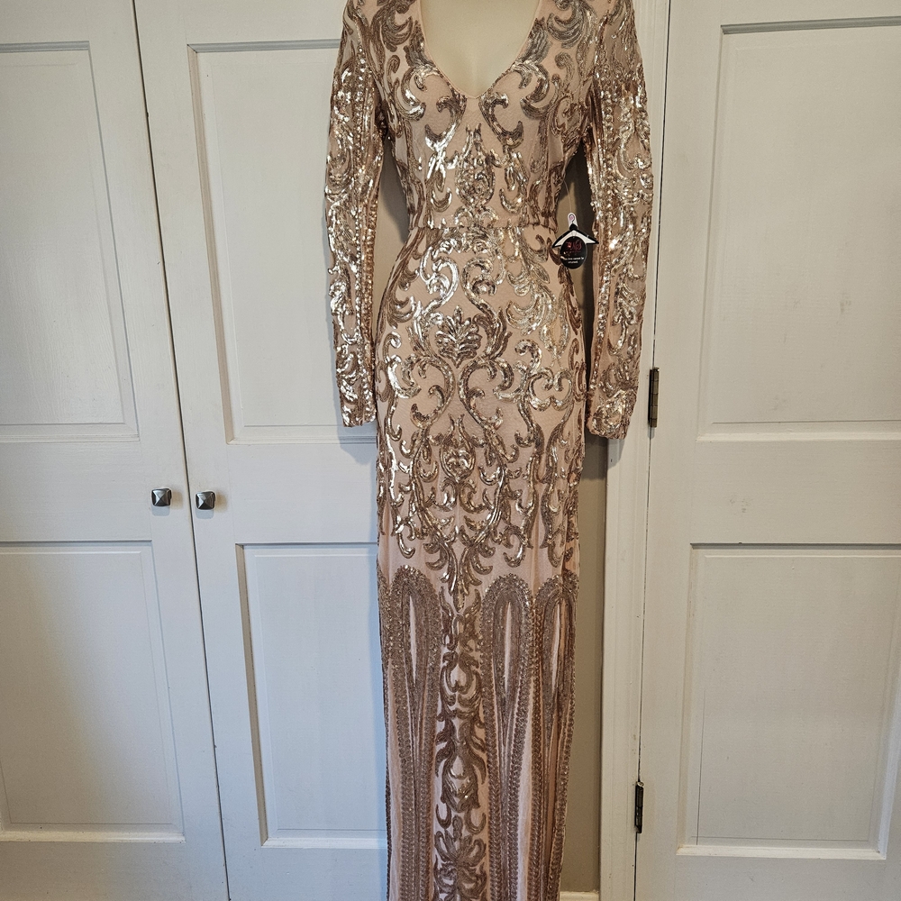 Hot Miami Styles Glitter Embellished Dress in Gold and Cream